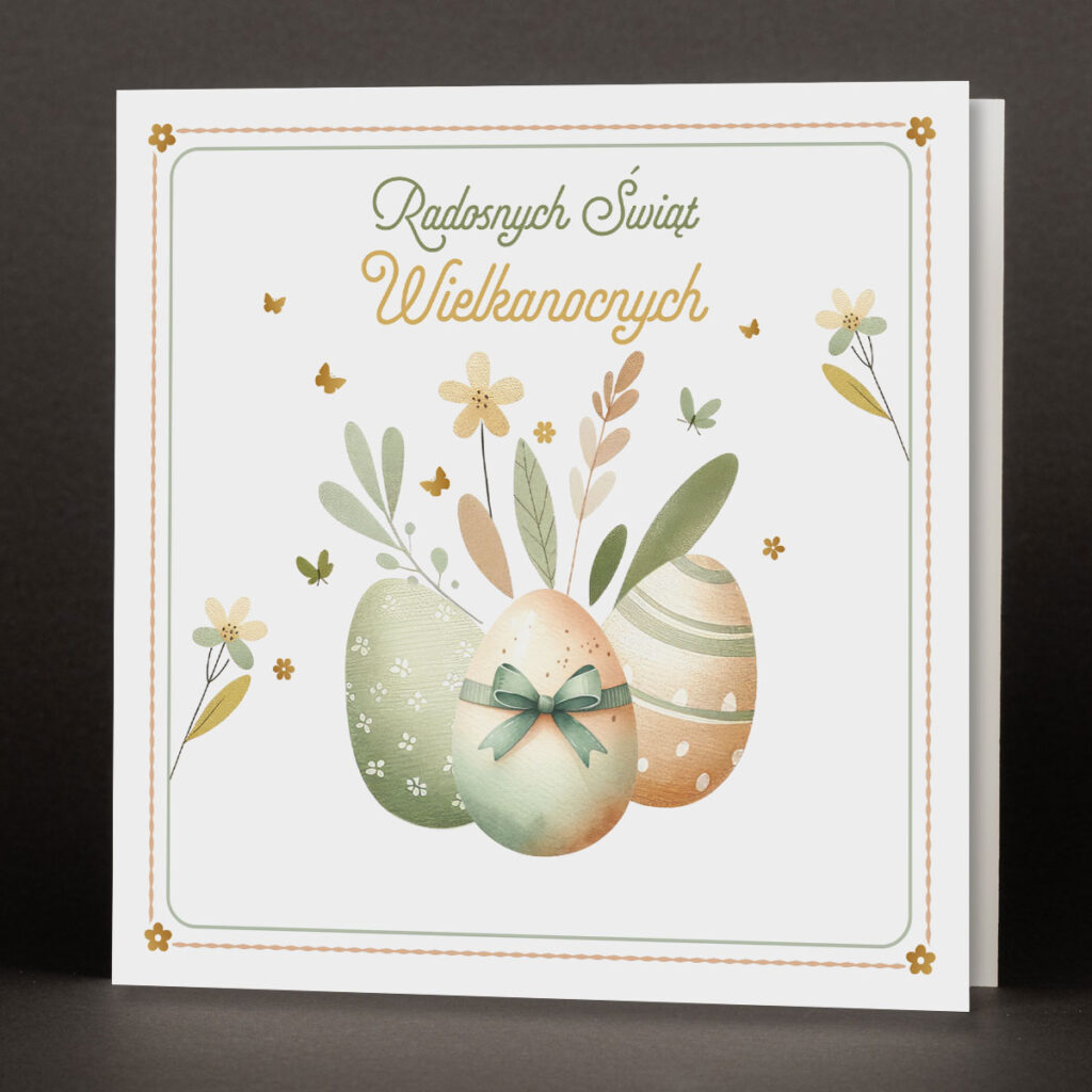 klasyczna kartka świecka na Wielkanoc z motywem jajek